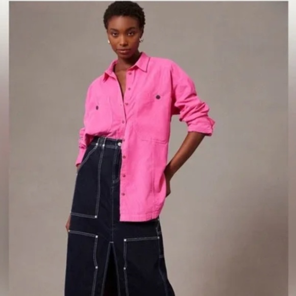 Anthropologie Pilcro Oversized & Relaxed Corduroy Shirt in Hot Pink Medium - Picture 2 of 16
